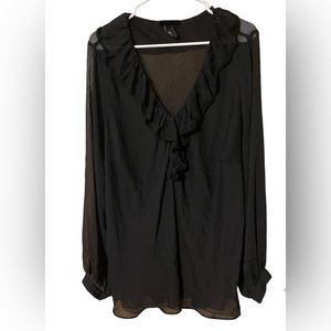 Lane Bryant Ruffled Sheer Top Women’s 22/24 Black Long Sleeve Blouse Whimsigoth